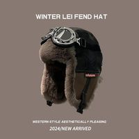 Chapeaux d'hiver 2025 pour hommes et femmes, casquette rétro en peluche style Lei Feng, chapeau de pilote chaud 100% coton doublé polaire, protection des oreilles, chapeau de motard/cycliste