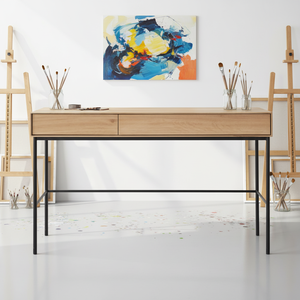 Living Room Furniture Power Coated Steel White <strong>Oak</strong> Wooden <strong>Top</strong> Modern Console Table Office <strong>Desk</strong> with Storage Eco-Friendly - Product Image 2
