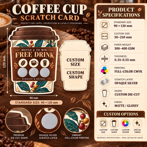 Tarjeta Promocional de Café Personalizada con Revestimiento Antiarañazos, Tarjeta de Rascar para Ganar Bebidas al Instante - Product Image 3