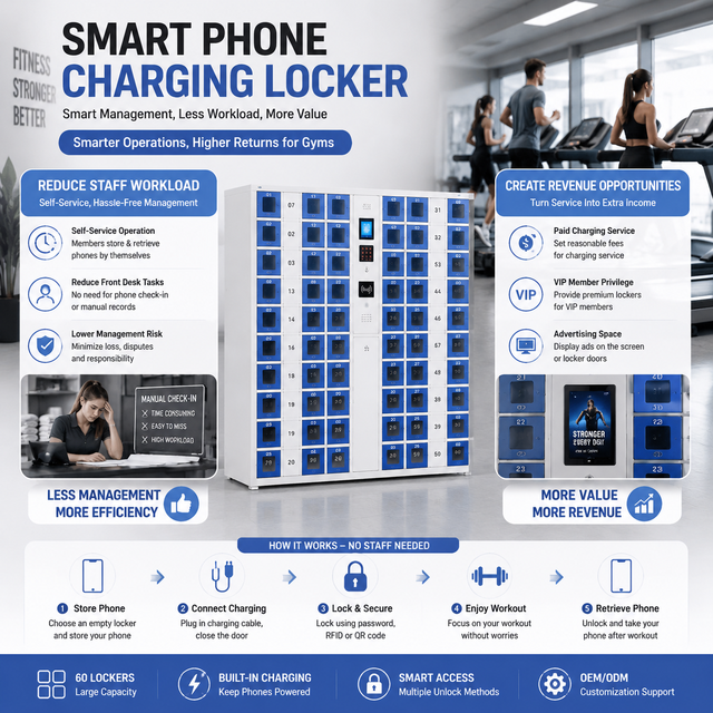Gym Electronic Lock Smart Phone Charging Locker with Secure Storage & Eco-Friendly Design for Modern Fitness Centers Assembled