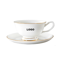 Ensemble de tasses à thé en porcelaine fine avec bordure dorée de luxe, tasse à café en céramique avec logo personnalisé imprimé, tasses à thé