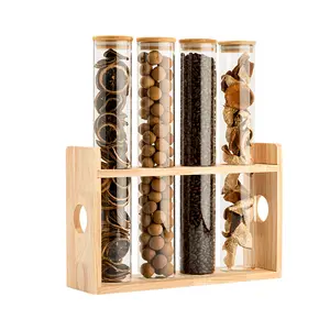 Многофункциональный креативный деревянный герметичный Кухонный Контейнер Для Хранения Продуктов стеклянная герметичная банка бамбуковая подставка для дисплея кофейных зерен