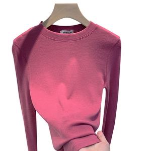 Top de medio cuello alto con patrón sólido informal elegante para mujer, nueva camisa Base de punto grueso para otoño e invierno, manga larga teñida lisa - Product Image 5