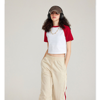 T-shirt court pour femme, décontracté et sportif, en tissu 100% coton respirant, manches courtes, coupe ajustée