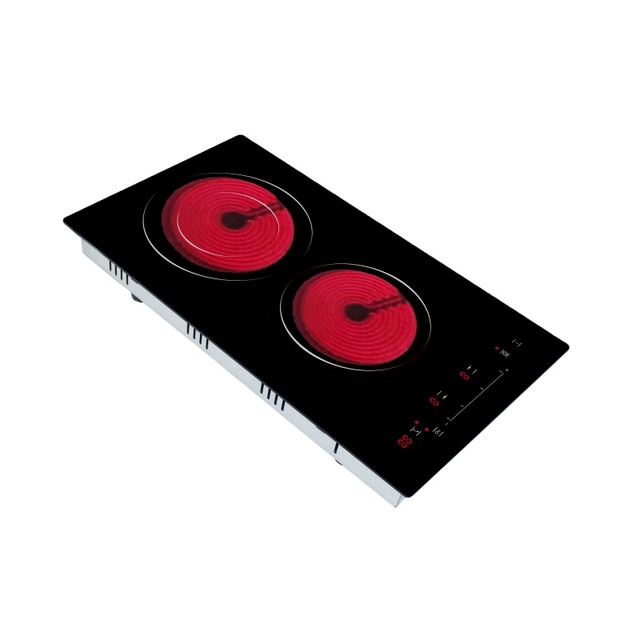 Domino 2 Burner Electric Infrared Knob Control Vitro Ceramic Cooktop