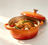 Cocotte en fonte émaillée avec couvercle, résistante au four, pour la cuisson du pain, le braisage, les ragoûts et la rôtisserie