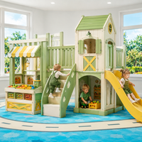 Aire de jeux intérieure personnalisée pour enfants, thème Océan Bleu, avec mini-ville, boutique, toboggan et piste routière