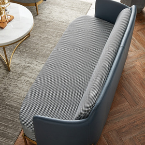 Divano a 2 Posti in Tessuto Pied-de-Poule <span class=keywords><strong>Blu</strong></span> con Gambe in Metallo Dorato per Hotel, Soggiorno <span class=keywords><strong>e</strong></span> Reception - Product Image 5