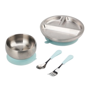 Platos para bebé de acero inoxidable de doble pared con tenedor y cuchara, platos para bebé SUS304 con ventosa, plato y taza para niños pequeños - Product Image 2