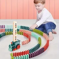 Train à dominos automatique, voiture électrique, kits de blocs de briques, jeux créatifs, intelligence, éducatif, jouets DIY, cadeau d'anniversaire pour enfants