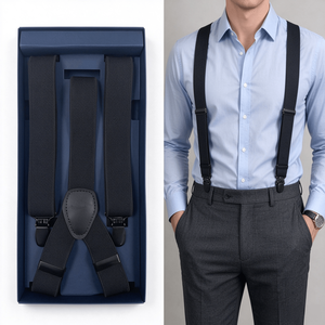 Y Back Convertible Clips and Buttons Adjustable Custom Black Elastic <b>Men's</b> Wedding Genuine Leather Suspenders for <b>Men</b> - Product Image 4