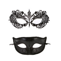 Masque Vénitien en Métal et Plastique avec Strass, Ensemble de Masques Noirs pour les Yeux, Réutilisable et Respirant pour Soirées, Halloween, Carnaval