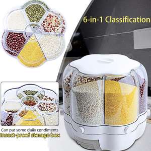 Round Dry Food 360 6-In-1 Rotating Plastic Grain Storage <b>Container</b> Cereal Dispenser for Home Kitchen - Product Image 5