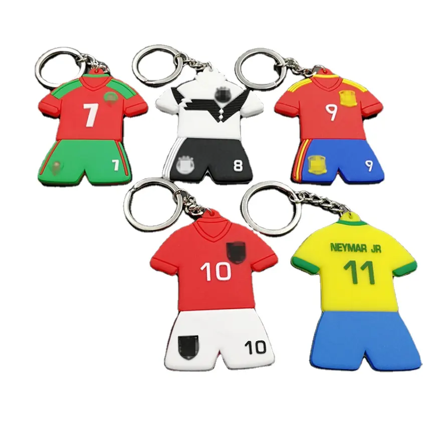 מועדון כדורגל מותאם אישית מחזיק מפתחות גומי רך PVC 3D כדורגל כדורגל חולצת טריקו קבוצת מחזיק מפתחות למזכרת