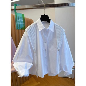 Nuova Collezione Primavera 2026: Set 2 Pezzi con Camicia in Cotone Plus Size e Sciarpa all'Uncinetto, Elegante <span class=keywords><strong>Blusa</strong></span> Rosa Stile Francese Chic - Product Image 3