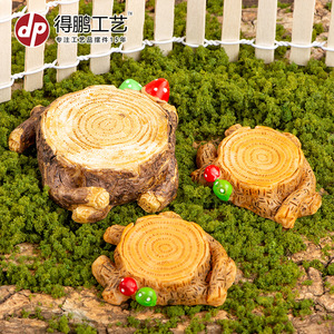 Miniature Resin <b>Tree</b> Stump Decorations With Mushrooms For Garden Indoor <b>Outdoor</b> Use Irregular Shape Natural Finish - Product Image 4