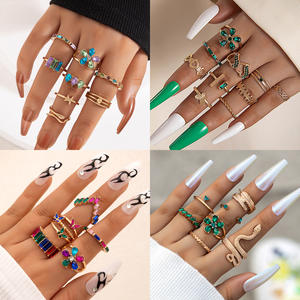 טבעת נשים אירופאית-אמריקאית יוקרתית קלה, משובצת יהלומים צבעוניים בצורת פרח, טבעת גיאומטרית בצורת נחש וקשת - Product Image 2