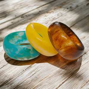 MN Exports - Brazaletes de Resina Vintage en Colores Marrón, Amarillo y Turquesa, Joyería Islámica Unisex, Regalo con Incrustaciones Redondas - Product Image 1