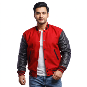 เสื้อแจ็คเก็ตเบสบอลวินเทจสำหรับผู้ชาย แบบ Letterman Varsity  ผ้าขนสัตว์ปักลายเชนิลล์  โลโก้สั่งทำได้  แขนผ้าแคนวาส  สไตล์ไฮสตรีท  หนังแกะ - Product Image 1