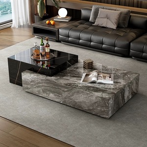 Hiện đại sang trọng bằng đá cẩm thạch hàng đầu gỗ hình chữ nhật Bàn cà phê thiết lập cho nhà phòng khách với ngăn kéo mở rộng đồ nội thất thiết kế độc đáo - Product Image 2