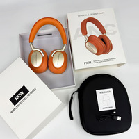 Casque sans fil supra-auriculaire en cuir rouge, réduction active du bruit 5.0, son Hi-Fi, commande tactile