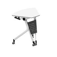 Table de conférence mobile moderne à plateau rabattable avec design incurvé en mélamine et pieds en acier pour bureau et école