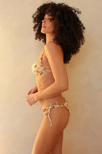 Bikini 2 pièces sur mesure pour <span class=keywords><strong>femme</strong></span>, imprimé fruits, perlé, dos nu, bandeau, à nouer sur les côtés, en spandex/polyester côtelé, séchage rapide, écologique - Product Image 2