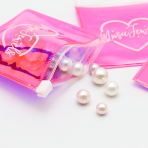 Luxury <b>Small</b> 6x6cm pink Pvc Holographic Plastic Zipper <b>Bag</b> with <b>White</b> logo for Jewels Jewelry Accessories Packaging Zip Pouch - Product Image 6