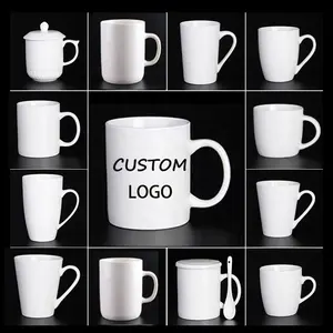 Fornecedor de canecas canecas de cerâmica para chá e café em branco com logotipo personalizado de porcelana branca lisa de 11 onças