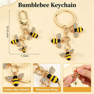 <b>Custom</b> Cartoon Design Bee <b>Keychain</b> Golden Alloy Rhinestone Wings Carabiner Charm Accessory Fashion Trend Cute Hard-Wearing - Product Image 1