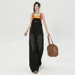 Salopette in Denim a Gamba Larga da Donna, Vita Alta, Vestibilità Ampia, Stile Retrò Hong Kong, Abbinabile a Tutto - Product Image 4