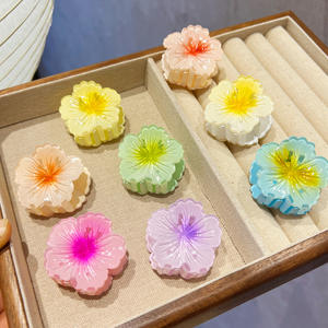 Jepit Rambut Wanita QianJin Model Terbaru 4cm Motif Bunga Hibiscus Hawaii Bentuk Telur Jepit Rambut Berkilau Bentuk Kerang Pantai Plastik Tahan Lama - Product Image 1
