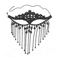 Masque de scène bohème vintage en cuivre avec voile, strass et pompons, accessoire de mode pour le visage