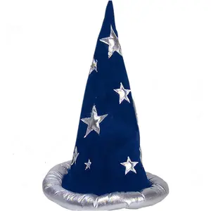 Factory hot sale halloween costume accessories witch hat funny wizard hats with moon and star