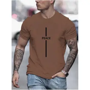 T-shirt décontracté homme avec imprimé "PEACE", t-shirt garçon à manches courtes et col rond pour l'été