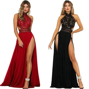 2021 Best Sale Casual evening split long dress women clothing Backless Lace night gown evening prom dress party dress