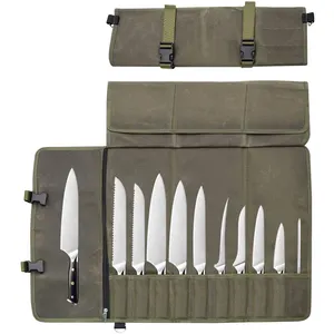 Waxed Canvas Knife Cutlery Carrier Roll Case Portable Kitchen Bag Knife Tools Pouch Holders