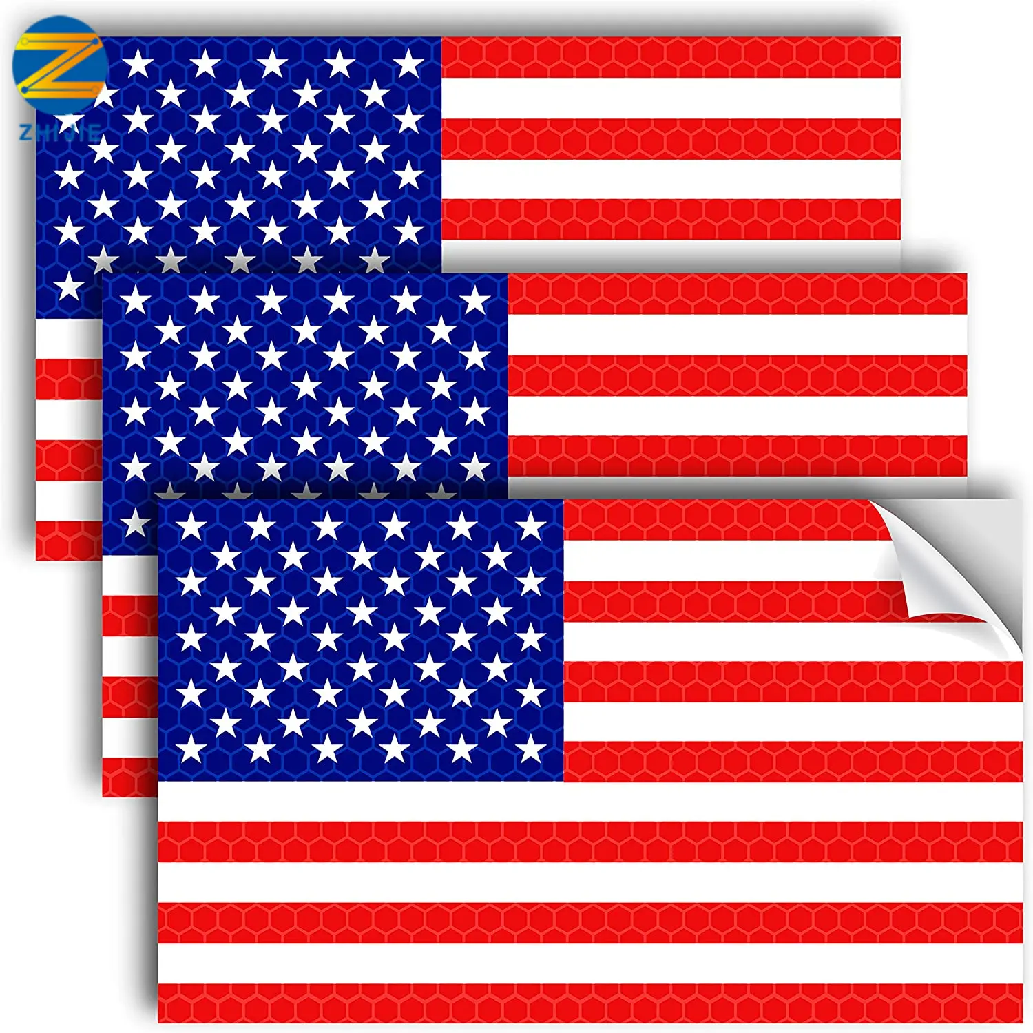 American US Flag Reflective Bumper Sticker 5X3 Inch Support US Military Decals Vinyl