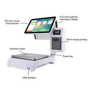 Dual Screen Windows Digital Commercial Scale with Label Printer Touch POS Weighing Scale Price Computing 15Kg for Fruit meet