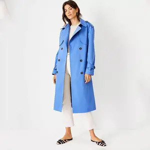 OEM مخصص بالجملة جديد المتضخم الكلاسيكية معطف واقٍ من المطر للسيدات مزدوجة الصدر طويل خندق معطف المرأة