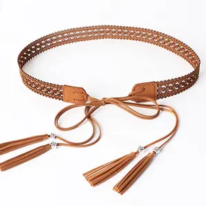 Fashion ladies clothing accessories hollow lace tassel soft leather waist belt