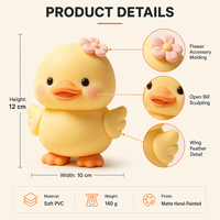 Figurines en PVC en gros avec accessoires floraux moulés, statue d'oiseau en vinyle OEM pour la décoration de la chambre d'enfant