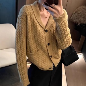 Cardigan en tricot torsadé pour femme, kaki, coupe ample, pull pour le printemps et l'automne, tailles S M L XL XXL - Product Image 1