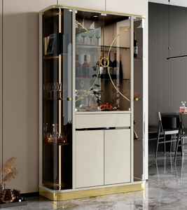 ארון תצוגה מעץ, מודרני, פשוט, עם דלת זכוכית, יוקרתי, בעבודת יד, לתלייה על הקיר, לסלון, לאחסון יין. - Product Image 1