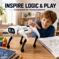 Robot chien bionique intelligent avec corps rayé cyan et mode de marche articulé pour enfants, club de codage, cadeau de vacances amusant, vente en gros