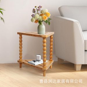 Tabouret de salle de bain en bois Runda, étagère de douche à plusieurs niveaux, couleur bois naturel, rangement en bois massif pour articles de toilette et serviettes - Product Image 2