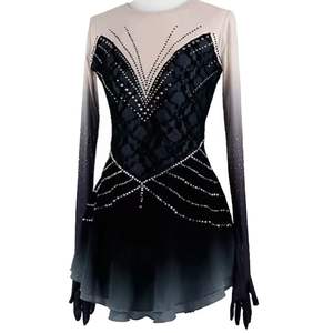 Robe de patinage artistique personnalisée tenues de robe de patinage sur glace pour femmes et filles vêtements de <span class=keywords><strong>danse</strong></span> d'entraînement dégradé vert faits à la main cristal <span class=keywords><strong>classique</strong></span> - Product Image 4