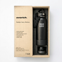 Bouteille d'eau isotherme en acier inoxydable à double paroi de 32 oz avec couvercle verrouillable, large ouverture, boîte cadeau avec deux couvercles