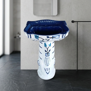 Lavabo sur pied carré en céramique de style américain, à trou unique, décoratif, pour lavage des mains - Product Image 6
