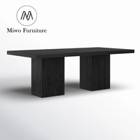Table à manger rectangulaire en bois noir de style nordique pour salon moderne, ensemble de table et chaises pour salle à manger, 6 à 8 places